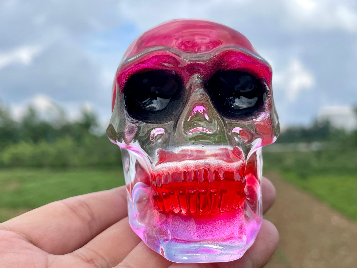 2.9" Red Titanium Rainbow Aura Lemurian skull,Quartz Hand Carved Crystal Skull, Quartz crystal skull,Crystal healing ,Crystal gift 1x