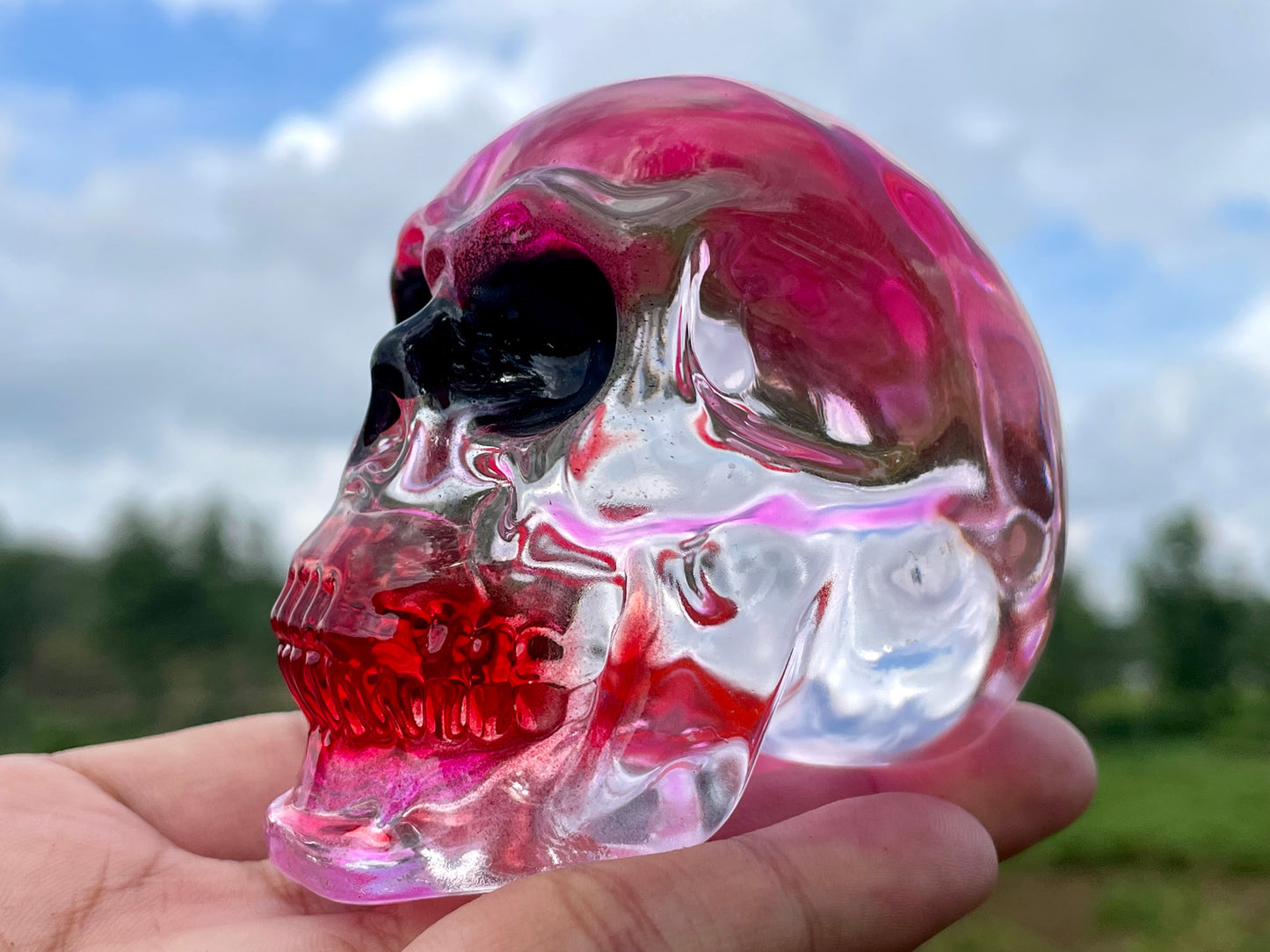 2.9" Red Titanium Rainbow Aura Lemurian skull,Quartz Hand Carved Crystal Skull, Quartz crystal skull,Crystal healing ,Crystal gift 1x