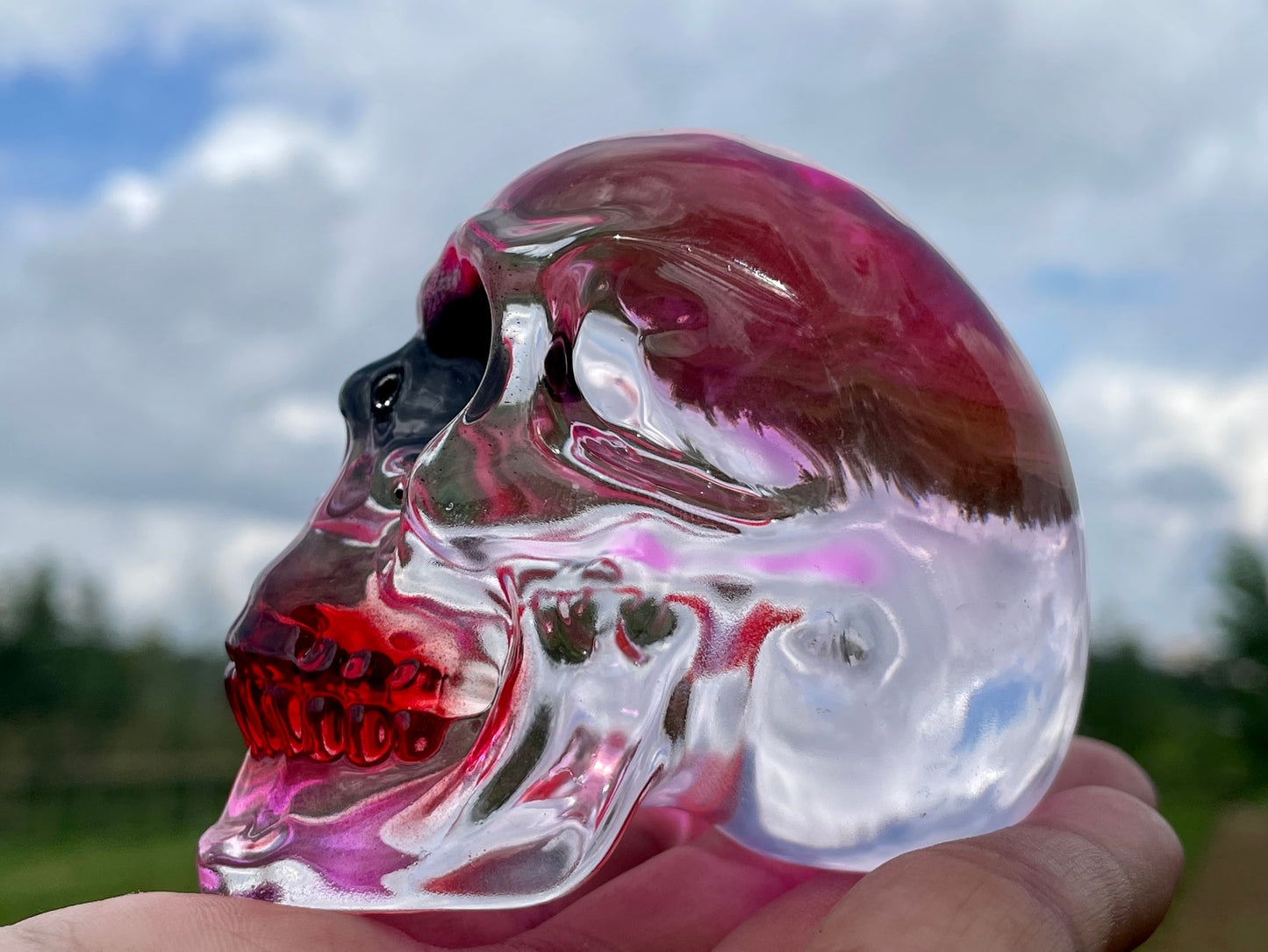 2.9" Red Titanium Rainbow Aura Lemurian skull,Quartz Hand Carved Crystal Skull, Quartz crystal skull,Crystal healing ,Crystal gift 1x