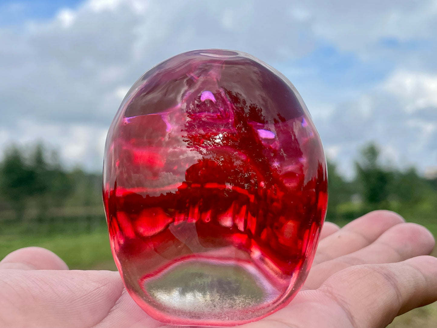 2.9" Red Titanium Rainbow Aura Lemurian skull,Quartz Hand Carved Crystal Skull, Quartz crystal skull,Crystal healing ,Crystal gift 1x