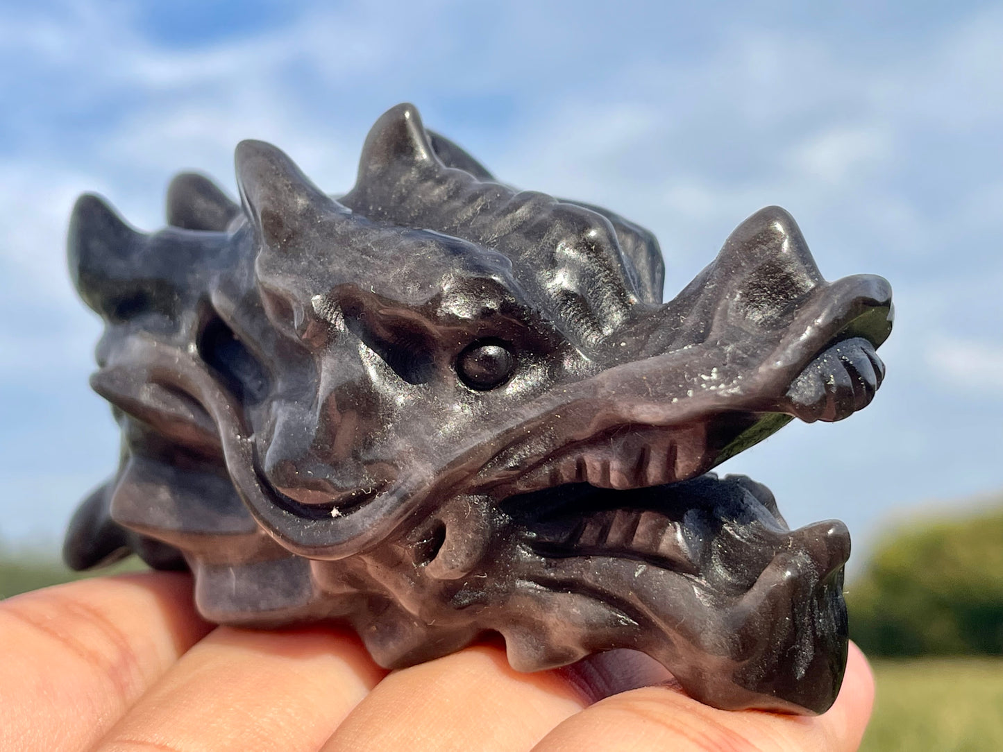 2.7'' Natural Silver obsidian, dragon skull,crystal dragon,crystal skull,crystal healing,crystal gifts,home decoration