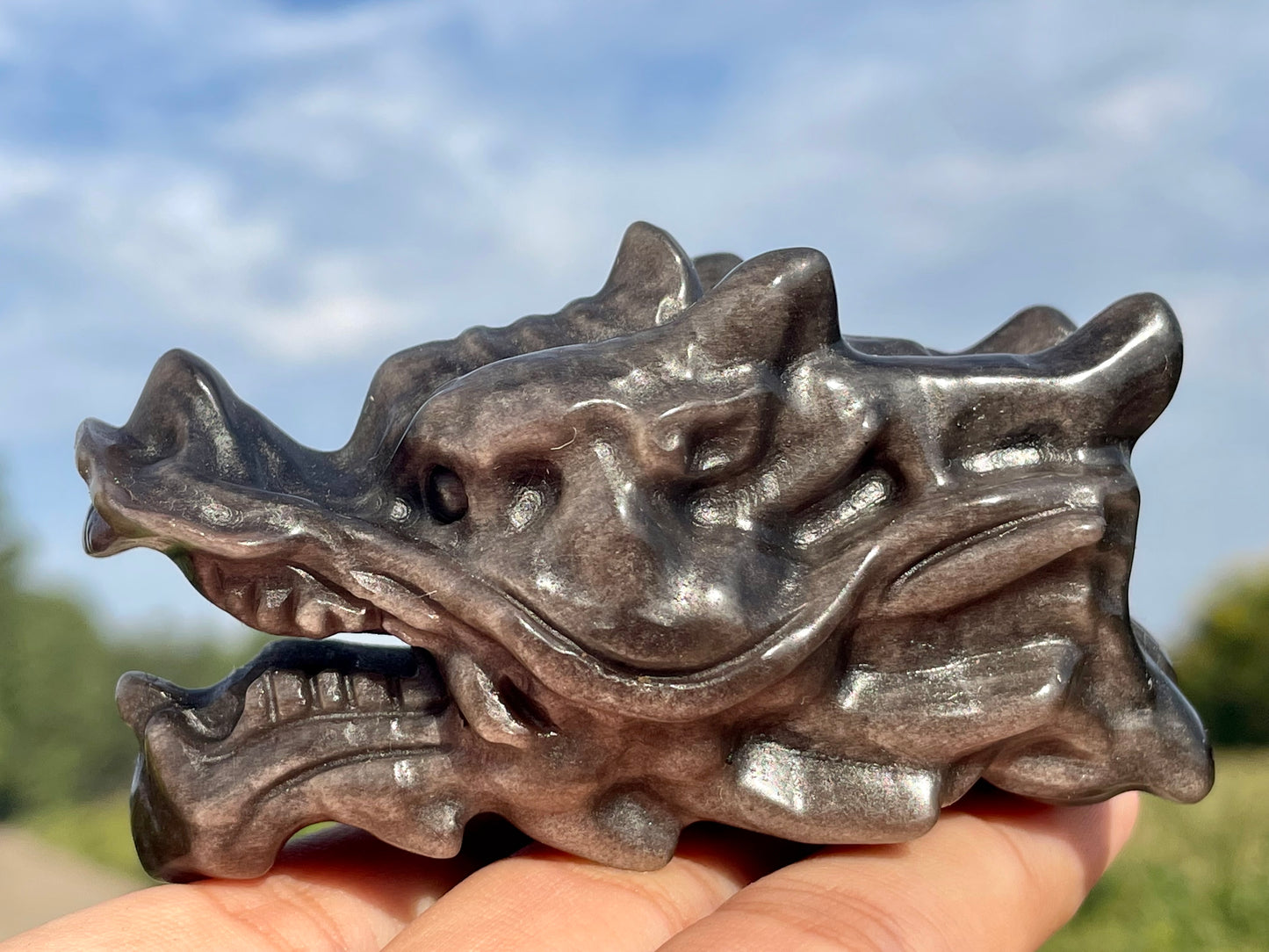 2.7'' Natural Silver obsidian, dragon skull,crystal dragon,crystal skull,crystal healing,crystal gifts,home decoration