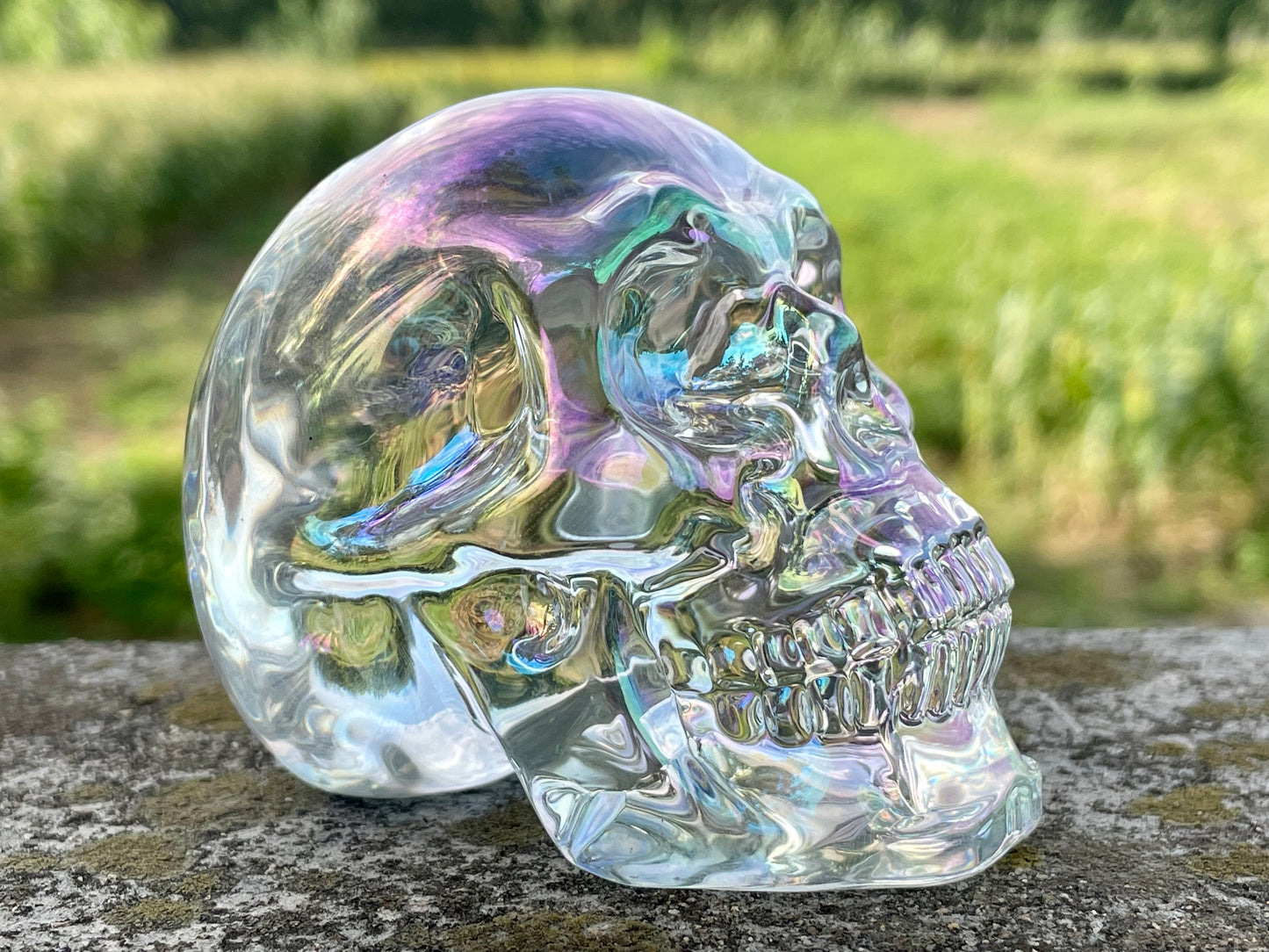 2.9" Rainbow Titanium Rainbow Aura Lemurian skull,Quartz Hand Carved Crystal Skull, Quartz crystal skull,Crystal healing ,Crystal gift 1x