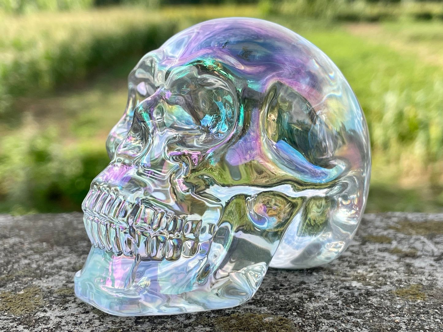 2.9" Rainbow Titanium Rainbow Aura Lemurian skull,Quartz Hand Carved Crystal Skull, Quartz crystal skull,Crystal healing ,Crystal gift 1x