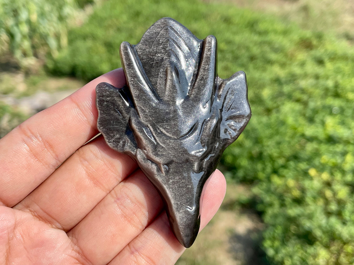 2.9''+ Natural Silver Obsidian quartz,quartz crystal,hand carved,Crystal Dragon,Dragon skull,Crystal Gifts,Crystal Healing,Crystal Pendant