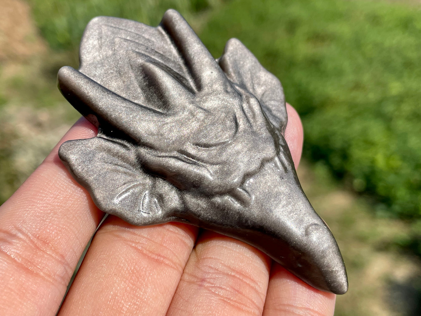 2.9''+ Natural Silver Obsidian quartz,quartz crystal,hand carved,Crystal Dragon,Dragon skull,Crystal Gifts,Crystal Healing,Crystal Pendant