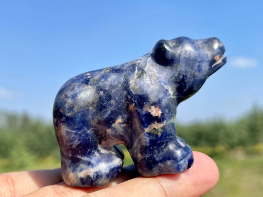 2.3''+ Natural Sodalite quartz,quartz crystal,hand carved,Crystal Polar Bear,Bear skull,Home Decoration Crystal Gifts