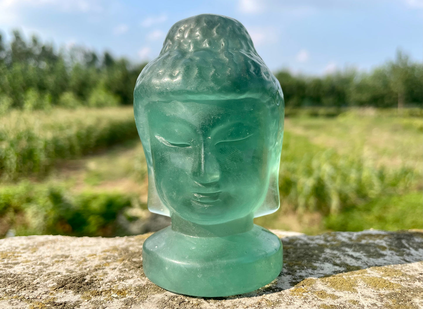 3.5''+ Natural Green fluorite Buddha,Hand carved Buddha's head,Crystal Buddha,Quartz crystal skull,Home Decoration Gifts,Crystal Healing