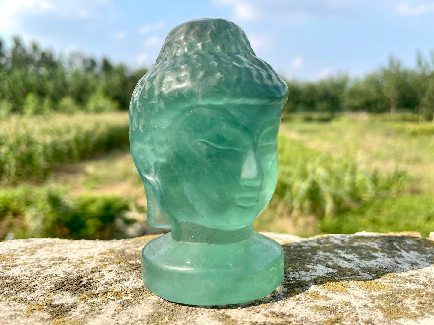 3.5''+ Natural Green fluorite Buddha,Hand carved Buddha's head,Crystal Buddha,Quartz crystal skull,Home Decoration Gifts,Crystal Healing