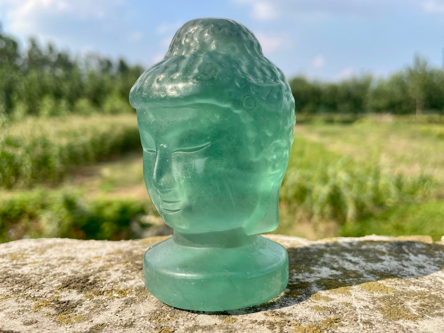 3.5''+ Natural Green fluorite Buddha,Hand carved Buddha's head,Crystal Buddha,Quartz crystal skull,Home Decoration Gifts,Crystal Healing