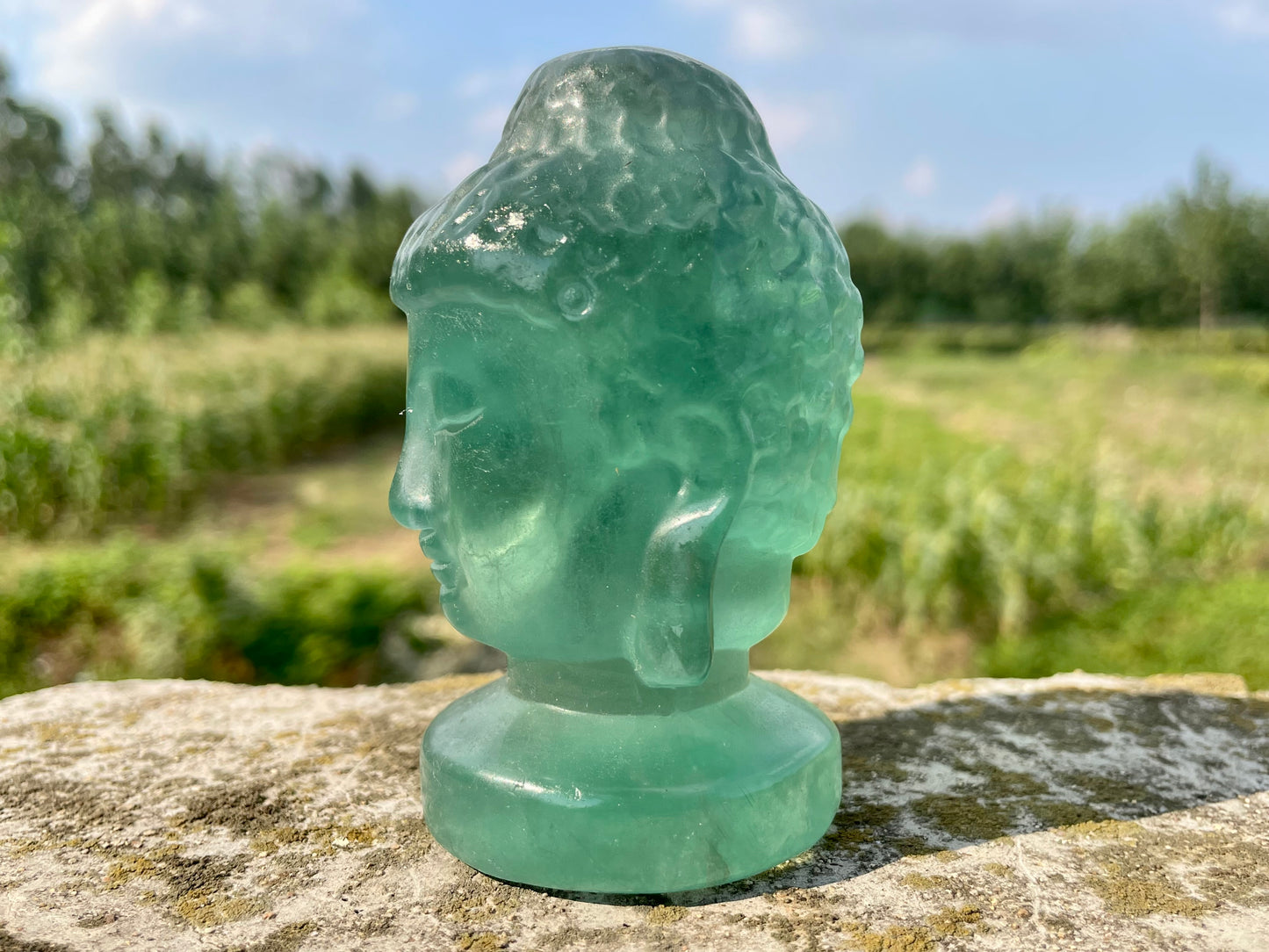 3.5''+ Natural Green fluorite Buddha,Hand carved Buddha's head,Crystal Buddha,Quartz crystal skull,Home Decoration Gifts,Crystal Healing