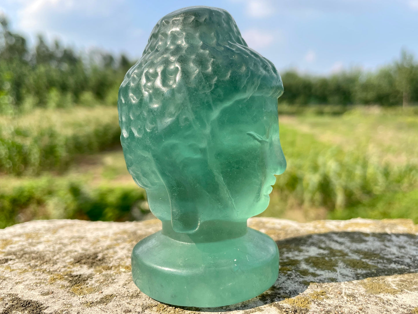 3.5''+ Natural Green fluorite Buddha,Hand carved Buddha's head,Crystal Buddha,Quartz crystal skull,Home Decoration Gifts,Crystal Healing