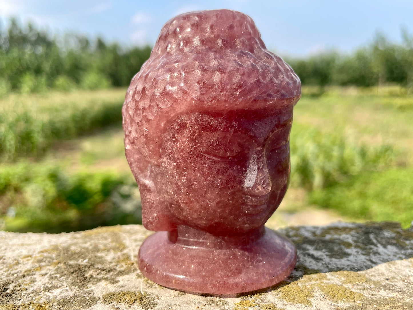 3.5''+ Natural strawberry quartz,Hand carved Buddha's head,Crystal Buddha skull,Quartz crystal skull,Home Decoration Gifts,Crystal Healing