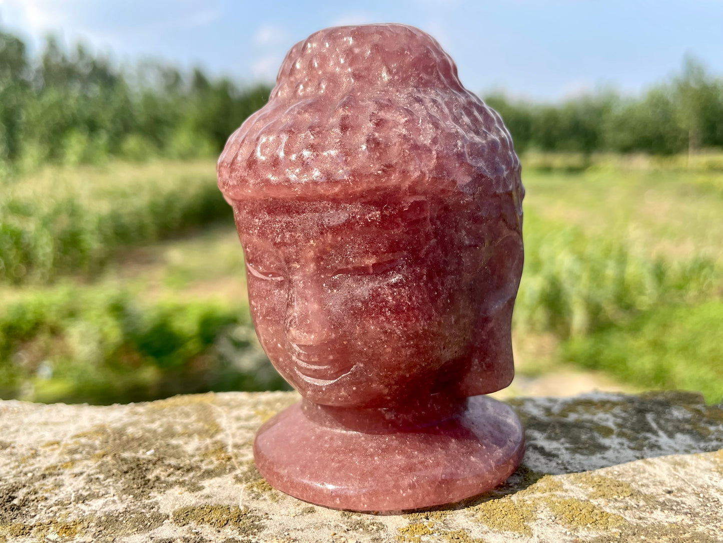 3.5''+ Natural strawberry quartz,Hand carved Buddha's head,Crystal Buddha skull,Quartz crystal skull,Home Decoration Gifts,Crystal Healing