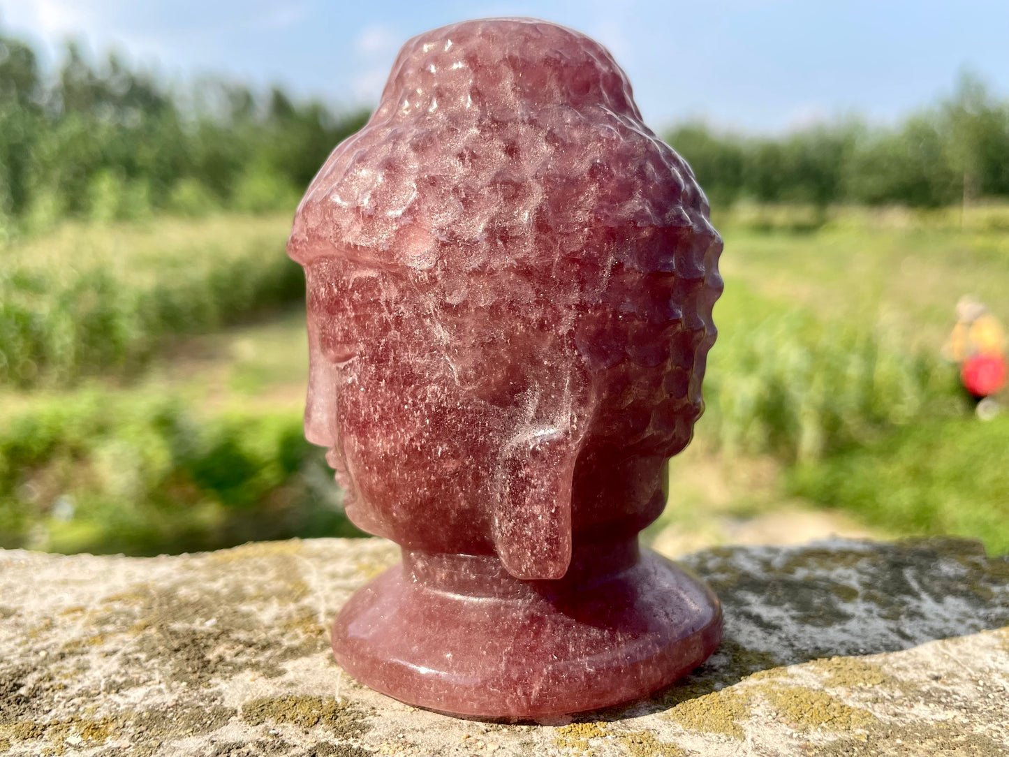 3.5''+ Natural strawberry quartz,Hand carved Buddha's head,Crystal Buddha skull,Quartz crystal skull,Home Decoration Gifts,Crystal Healing