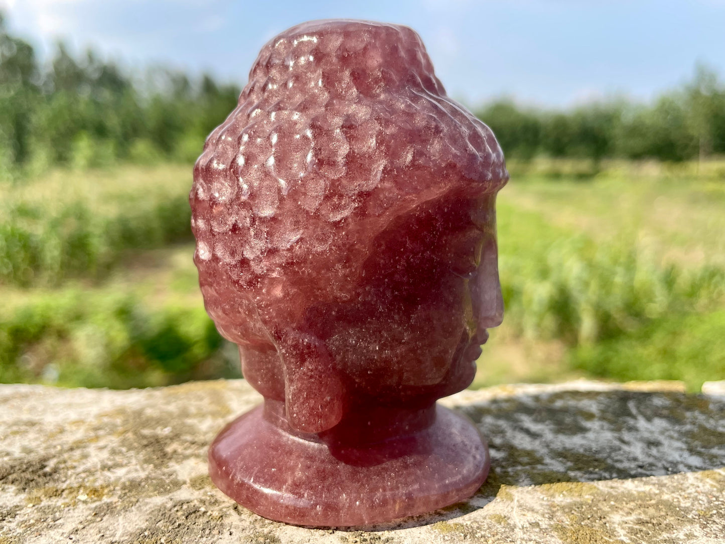 3.5''+ Natural strawberry quartz,Hand carved Buddha's head,Crystal Buddha skull,Quartz crystal skull,Home Decoration Gifts,Crystal Healing