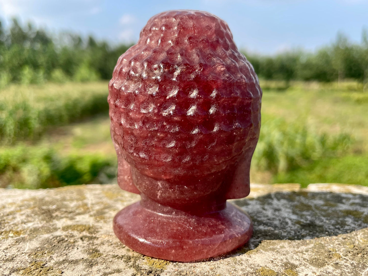 3.5''+ Natural strawberry quartz,Hand carved Buddha's head,Crystal Buddha skull,Quartz crystal skull,Home Decoration Gifts,Crystal Healing