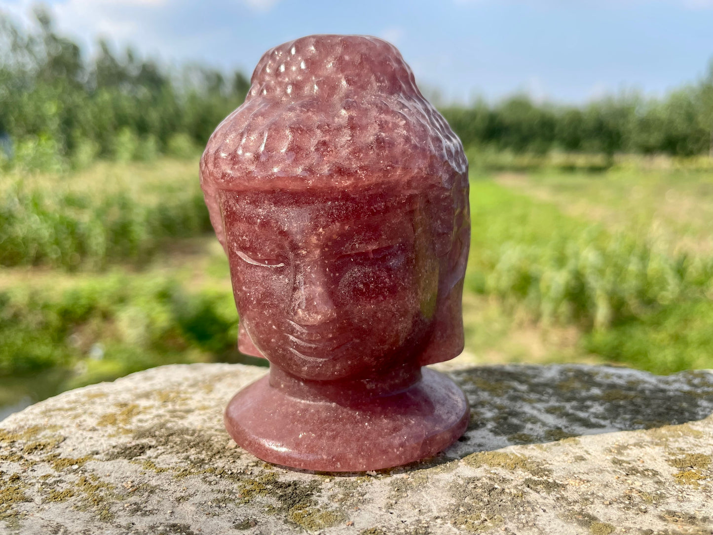 3.5''+ Natural strawberry quartz,Hand carved Buddha's head,Crystal Buddha skull,Quartz crystal skull,Home Decoration Gifts,Crystal Healing