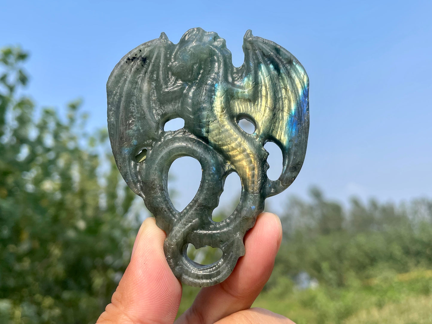 3.1''+ Natural Labradorite quartz,quartz crystal,hand carved,Crystal Fly Dragon,Fly Dragon skull,Home Decoration Crystal Gifts,crystal healing