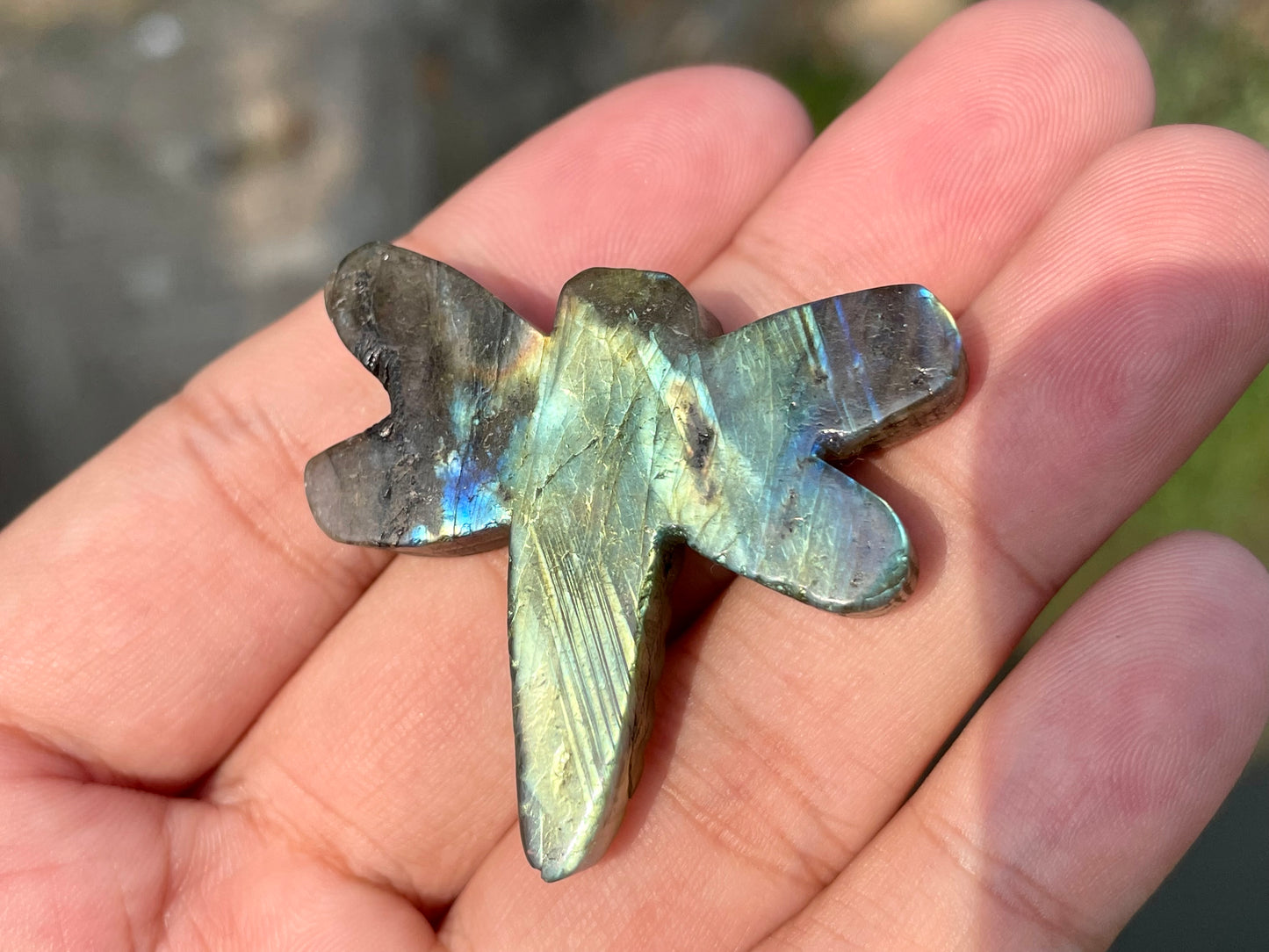 1.5''+ Natural Labradorite quartz,quartz crystal,hand carved,Crystal Dragonfly,Dragonfly skull Specimen,Home Decoration Crystal Gifts