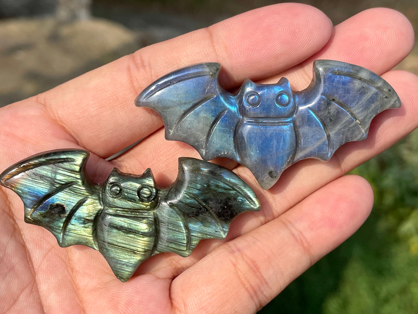 2.3''+ Natural Labradorite quartz,quartz crystal,hand carved,Crystal Bat,Bat skull,Home Decoration Crystal Gifts,crystal healing