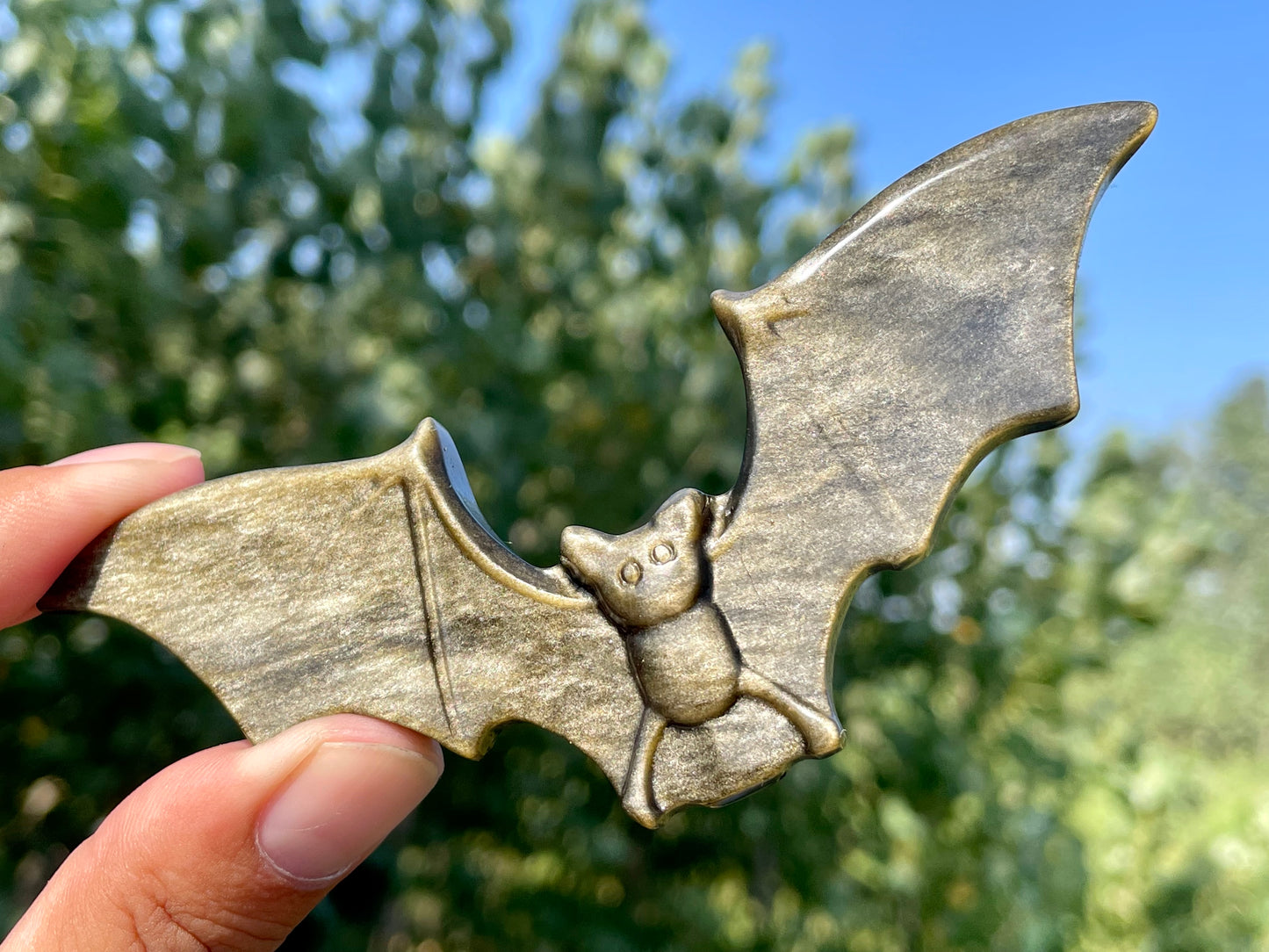 4.5''+ Natural gold obsidian bat ,Hand carved bat skull,Crystal bat skull,Quartz Crystal bat,Home Decoration Gifts