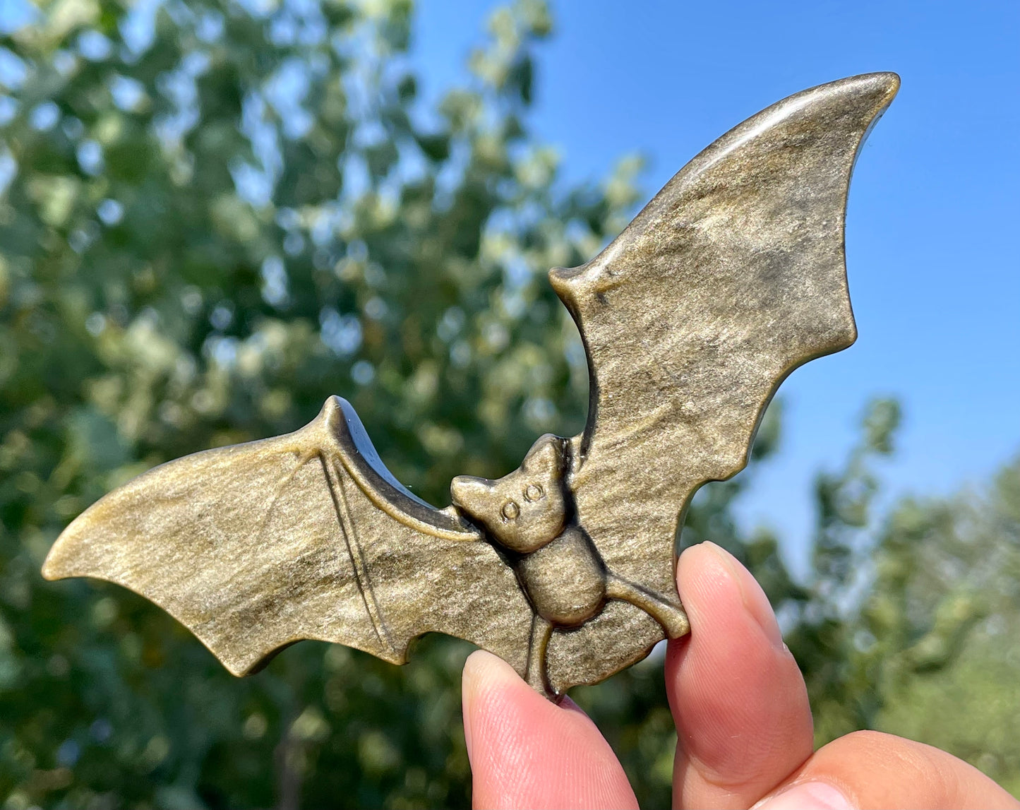 4.5''+ Natural gold obsidian bat ,Hand carved bat skull,Crystal bat skull,Quartz Crystal bat,Home Decoration Gifts