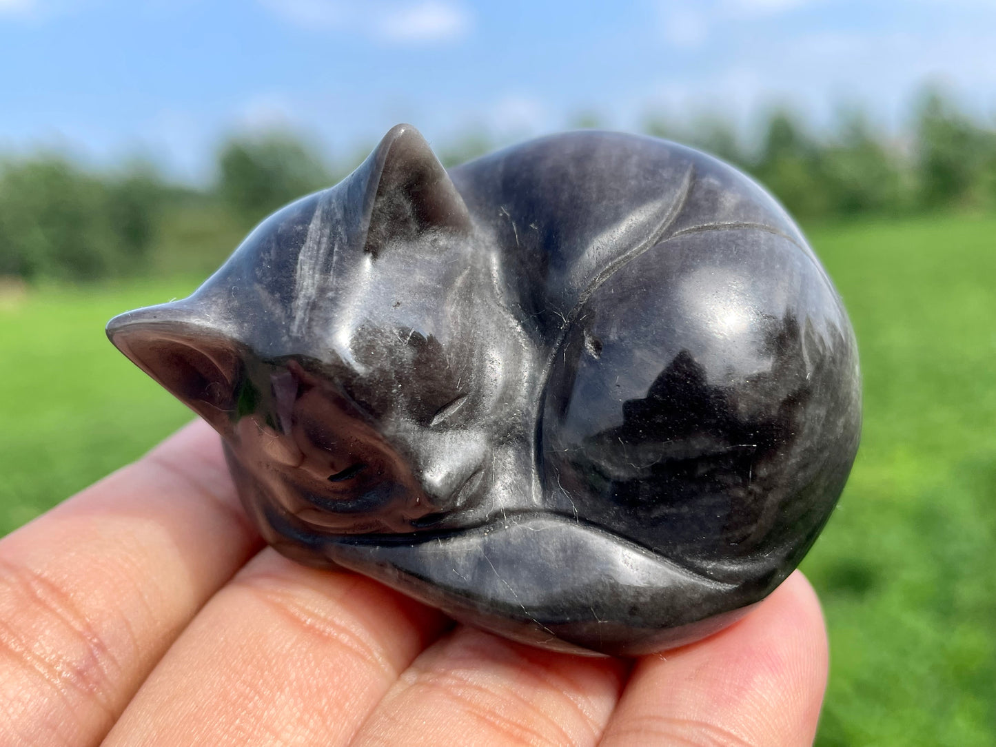 2''+ Natural Silver obsidian quartz,quartz crystal,hand carved,Crystal Cat skull,Crystal Gifts