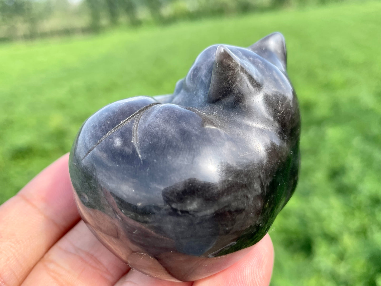 2''+ Natural Silver obsidian quartz,quartz crystal,hand carved,Crystal Cat skull,Crystal Gifts