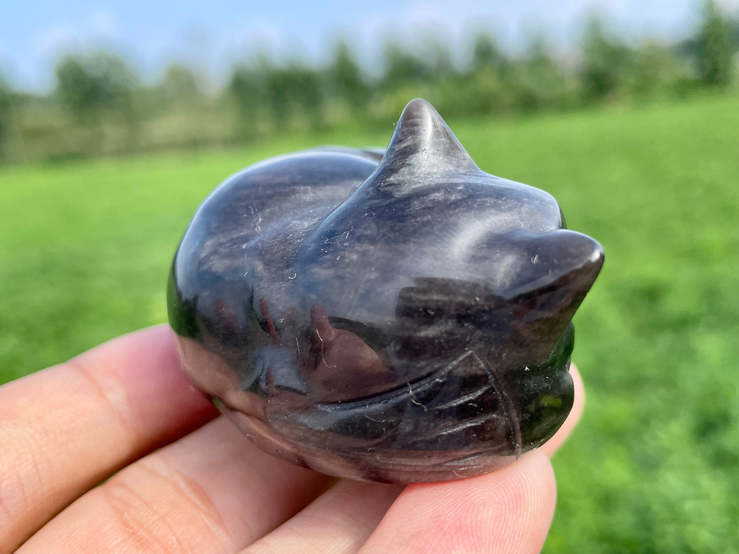 2''+ Natural Silver obsidian quartz,quartz crystal,hand carved,Crystal Cat skull,Crystal Gifts