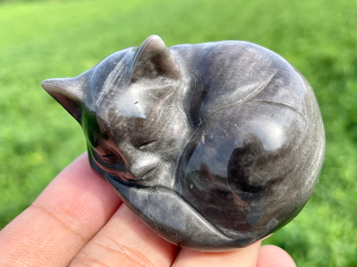 2''+ Natural Silver obsidian quartz,quartz crystal,hand carved,Crystal Cat skull,Crystal Gifts