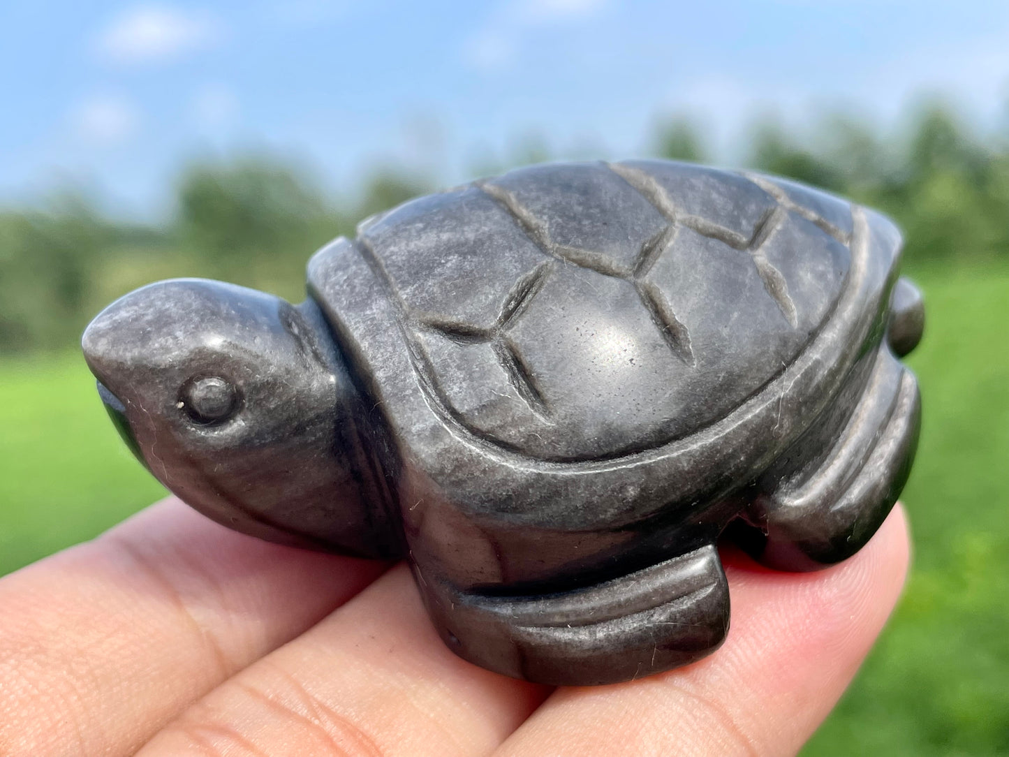 2.6''+ Natural Silver obsidian quartz,quartz crystal,hand carved,Crystal Tortoise skull,Crystal Gifts