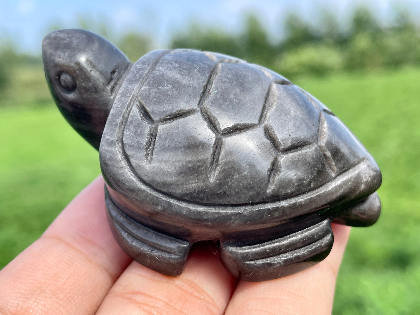 2.6''+ Natural Silver obsidian quartz,quartz crystal,hand carved,Crystal Tortoise skull,Crystal Gifts