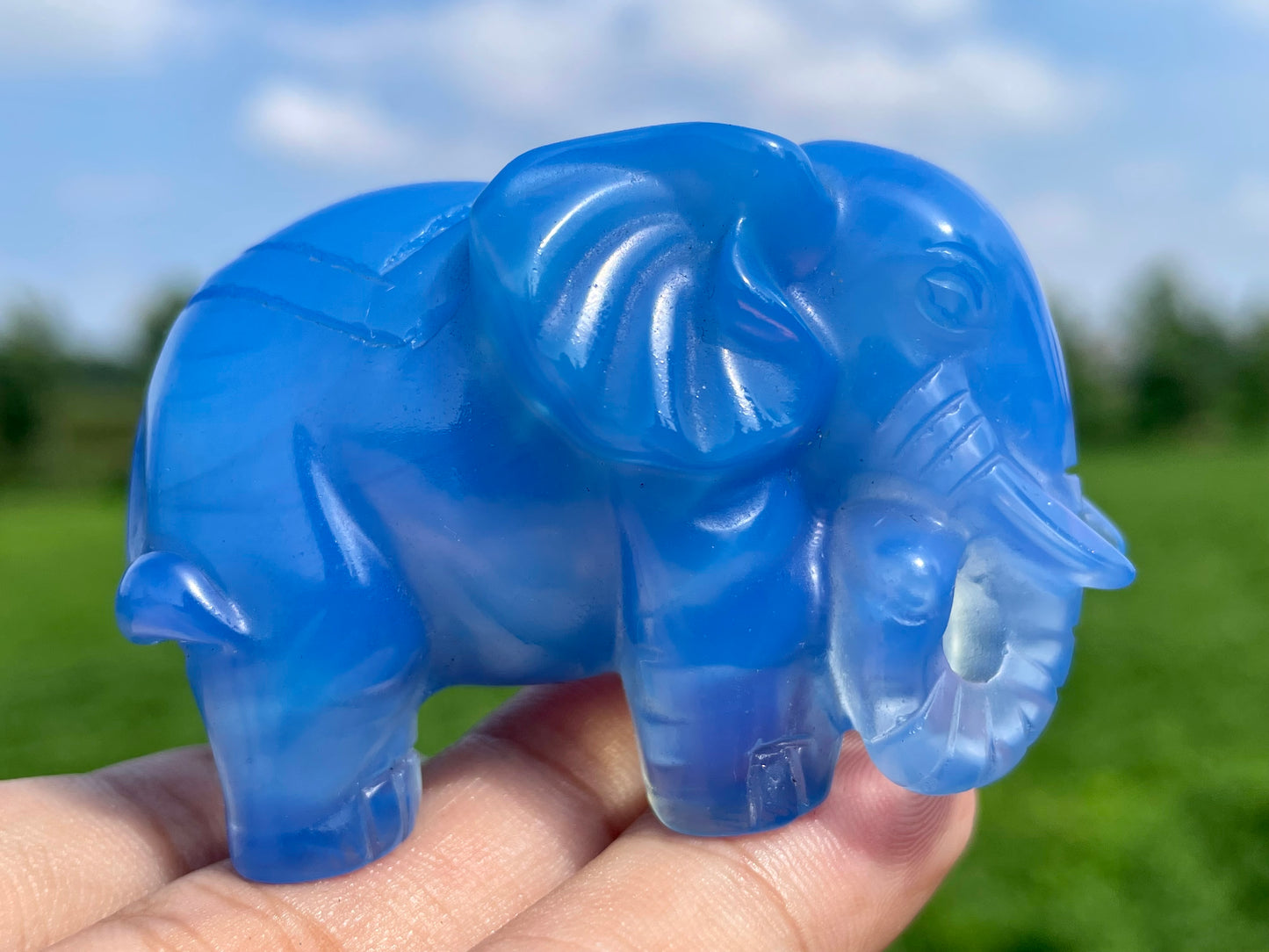 2.2''+ Blue Opalite quartz,quartz crystal,hand carved,Crystal Elephant,Elephant skull,Home Decoration Crystal Gifts