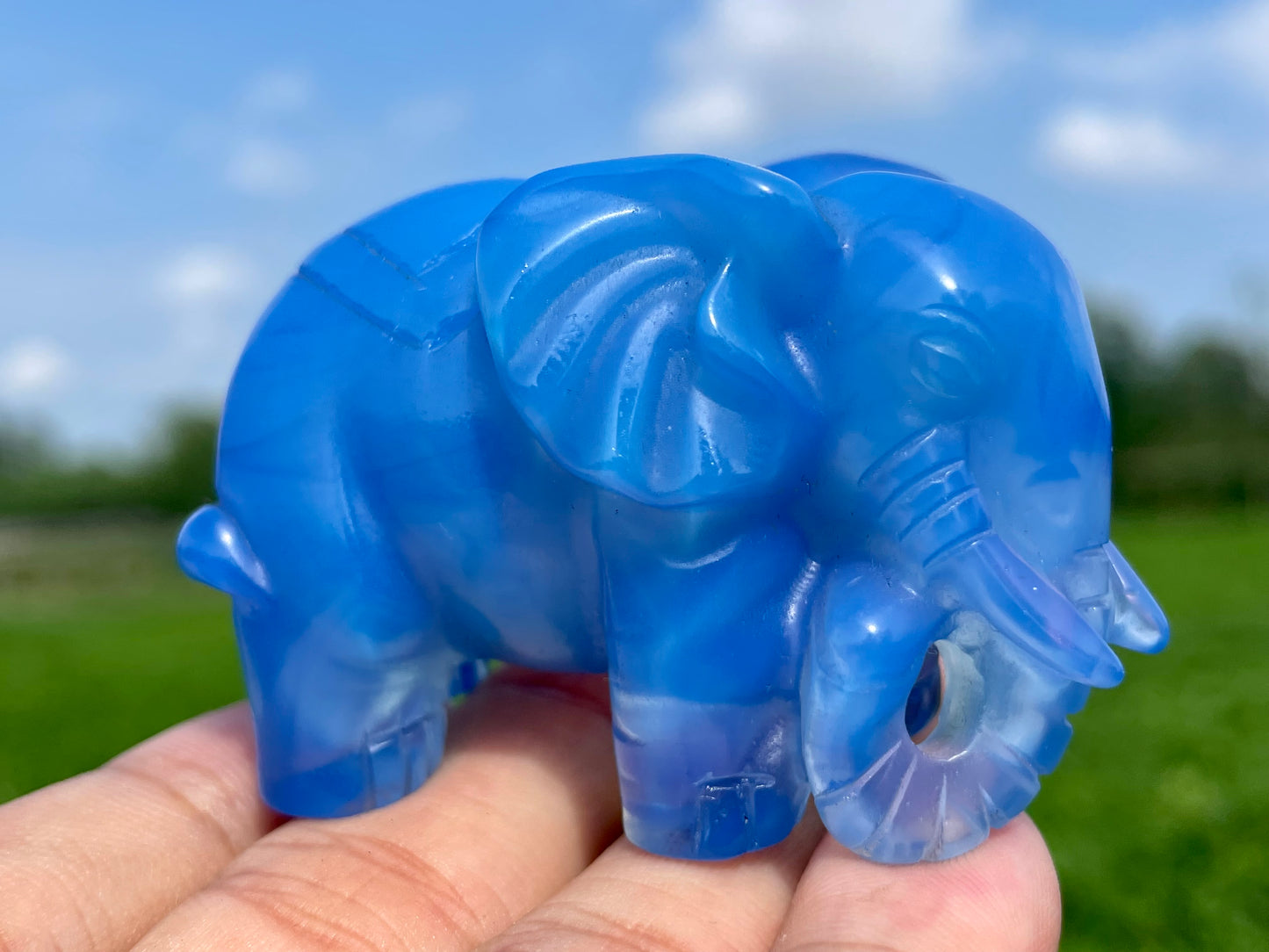 2.2''+ Blue Opalite quartz,quartz crystal,hand carved,Crystal Elephant,Elephant skull,Home Decoration Crystal Gifts