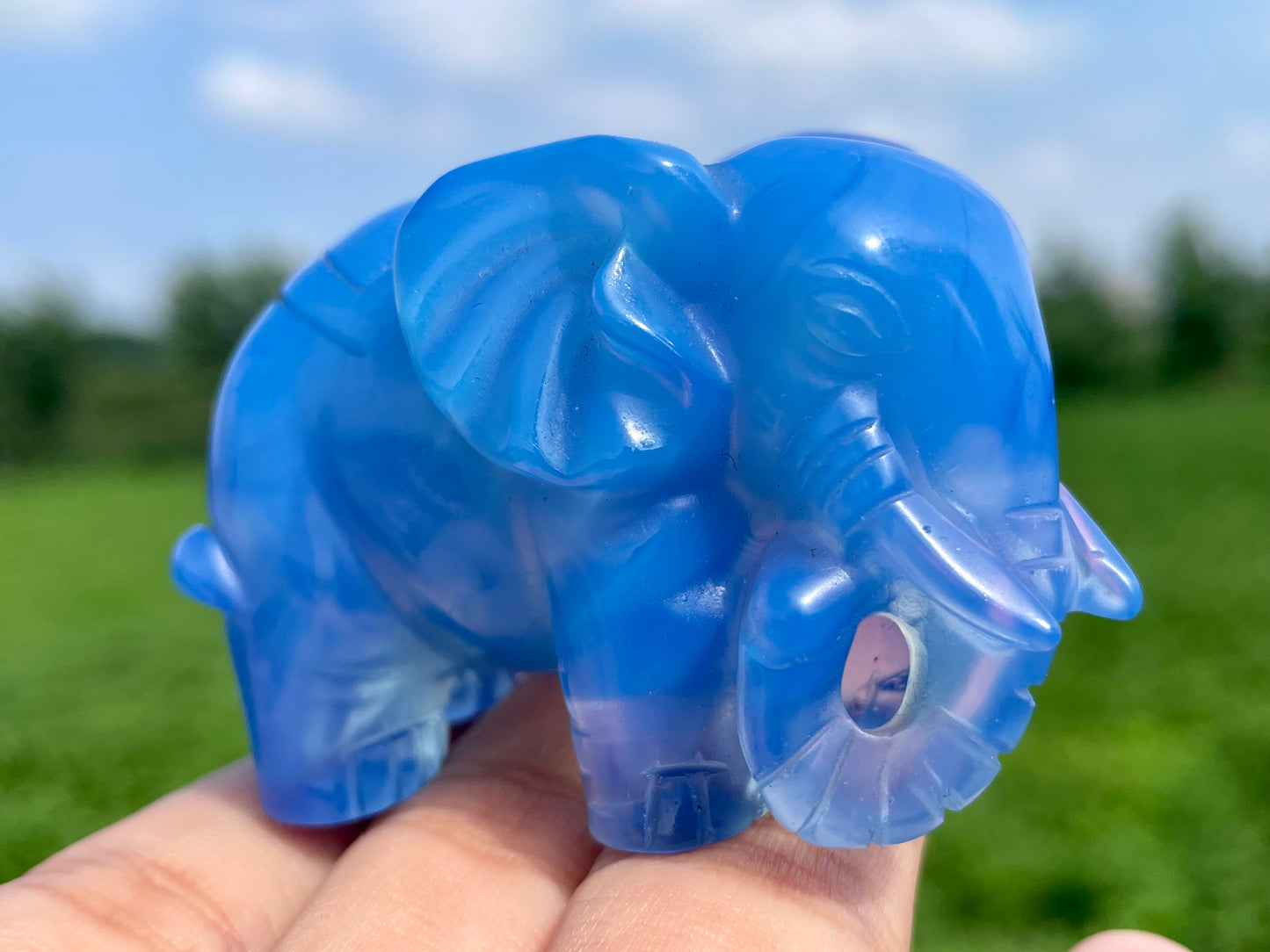 2.2''+ Blue Opalite quartz,quartz crystal,hand carved,Crystal Elephant,Elephant skull,Home Decoration Crystal Gifts