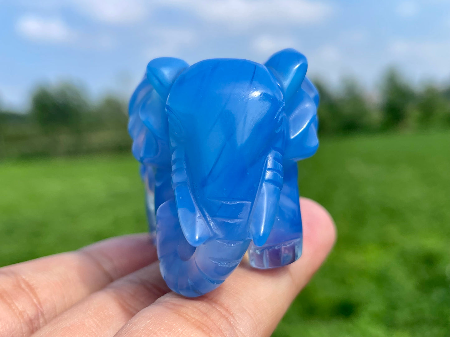 2.2''+ Blue Opalite quartz,quartz crystal,hand carved,Crystal Elephant,Elephant skull,Home Decoration Crystal Gifts