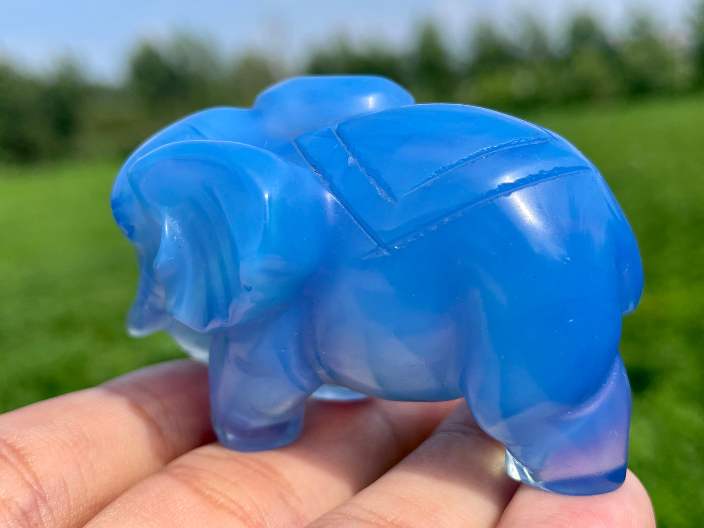 2.2''+ Blue Opalite quartz,quartz crystal,hand carved,Crystal Elephant,Elephant skull,Home Decoration Crystal Gifts