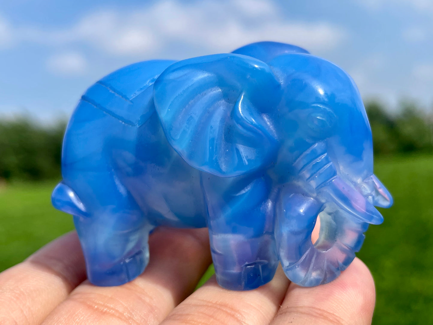 2.2''+ Blue Opalite quartz,quartz crystal,hand carved,Crystal Elephant,Elephant skull,Home Decoration Crystal Gifts