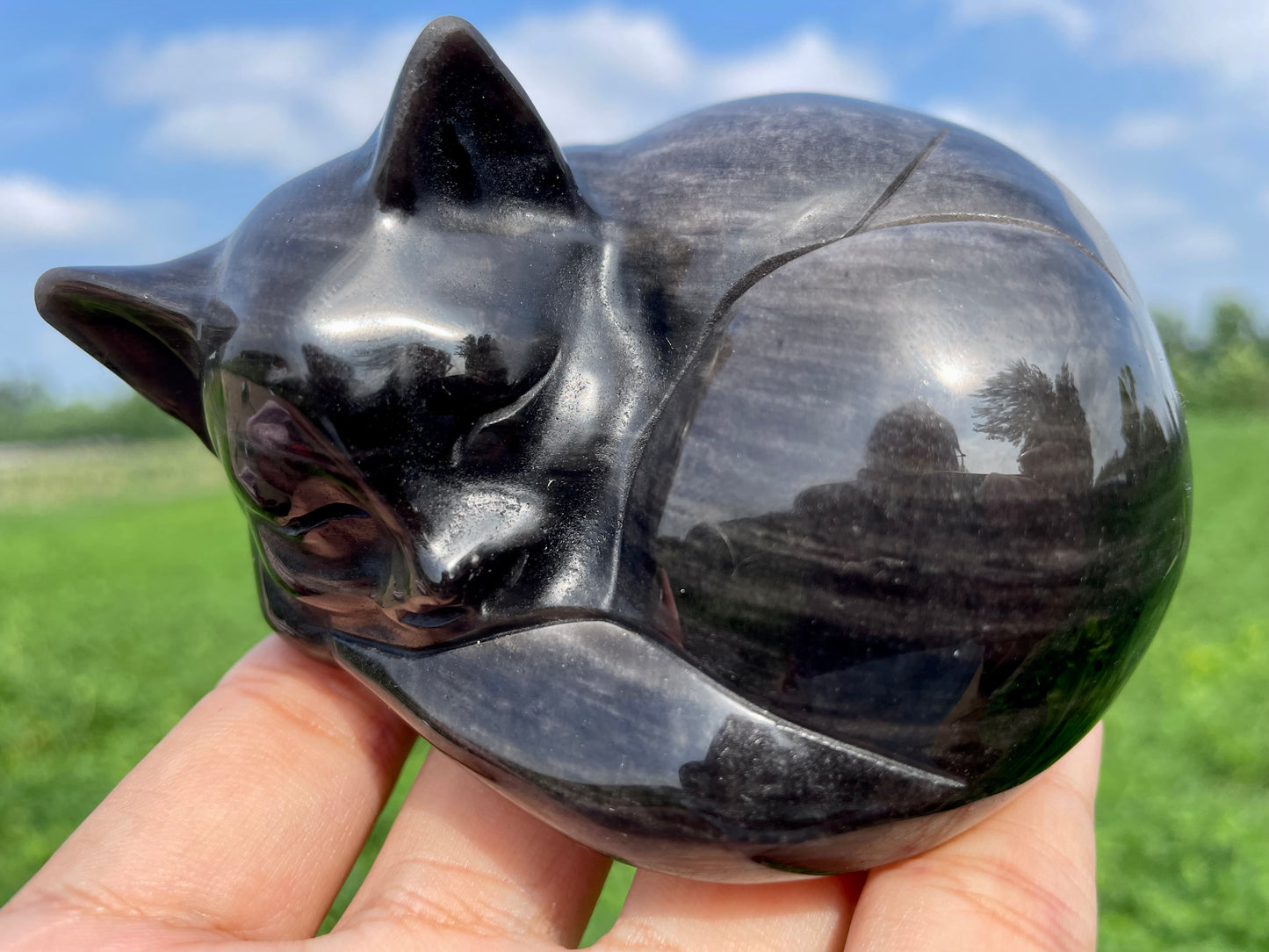 3.9''+ Natural Silver obsidian quartz,quartz crystal,hand carved,Crystal Cat skull,Crystal Gifts 1pc